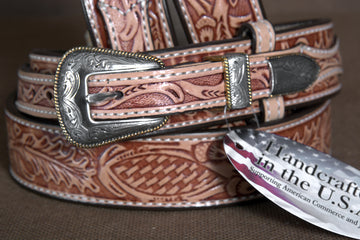 Hilason Oakleaf Ranger Made In Usa Gun Holster Leather Work Belt Brown